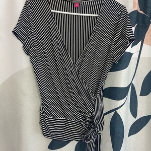 Black and White Striped Wrap Top